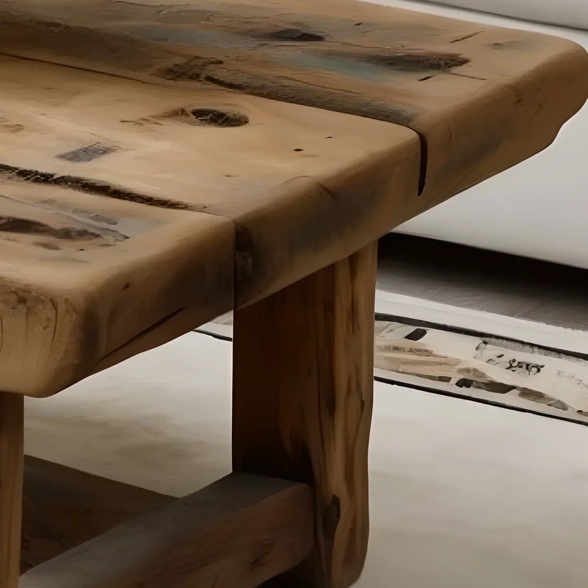 Recycled wood living room table Handmade coffee table Modern driftwood coffee table 