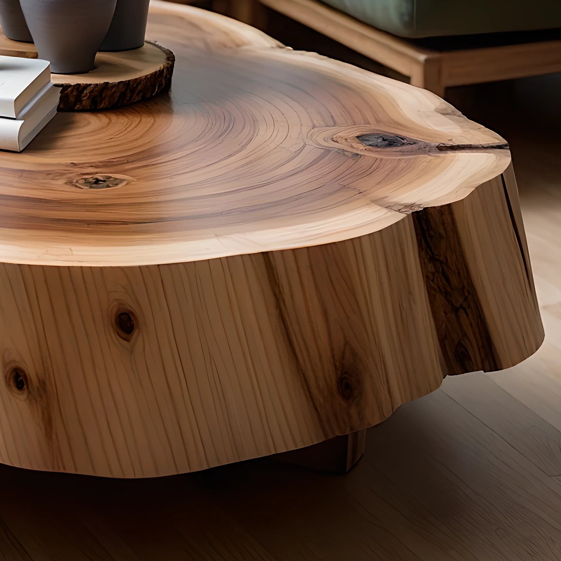 Handmade Round Coffee Table Solid Wood Coffee Table Handmade Rustic Decor Sustainable Furniture 