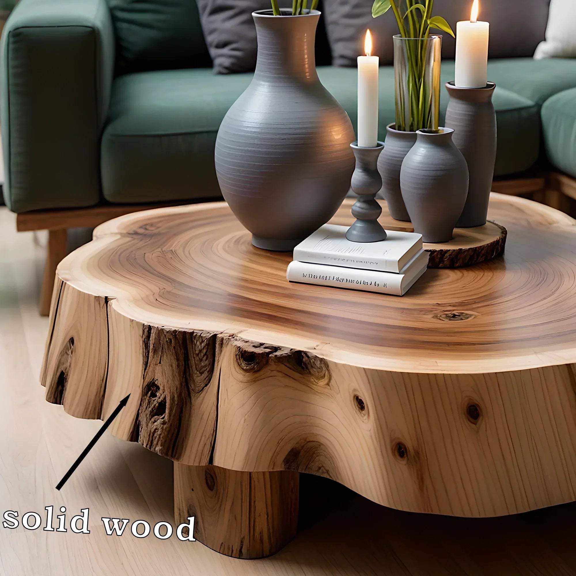 Handmade Round Coffee Table Solid Wood Coffee Table Handmade Rustic Decor Sustainable Furniture 