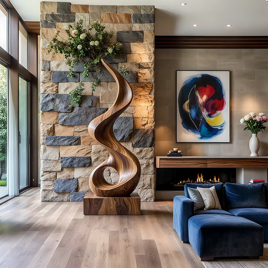 Handmade Solid Wood Abstract Sculpture – Tall Twisted Form - Rustirawood