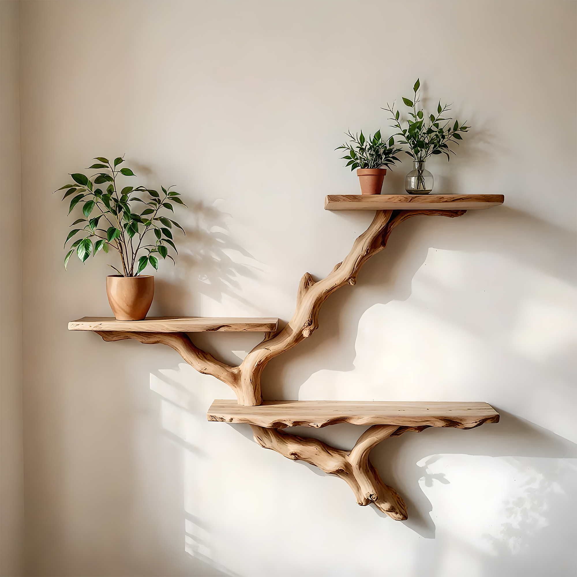 Handmade Tree Branch Bookshelf – Rustic Wall Shelf from Natural Wood 