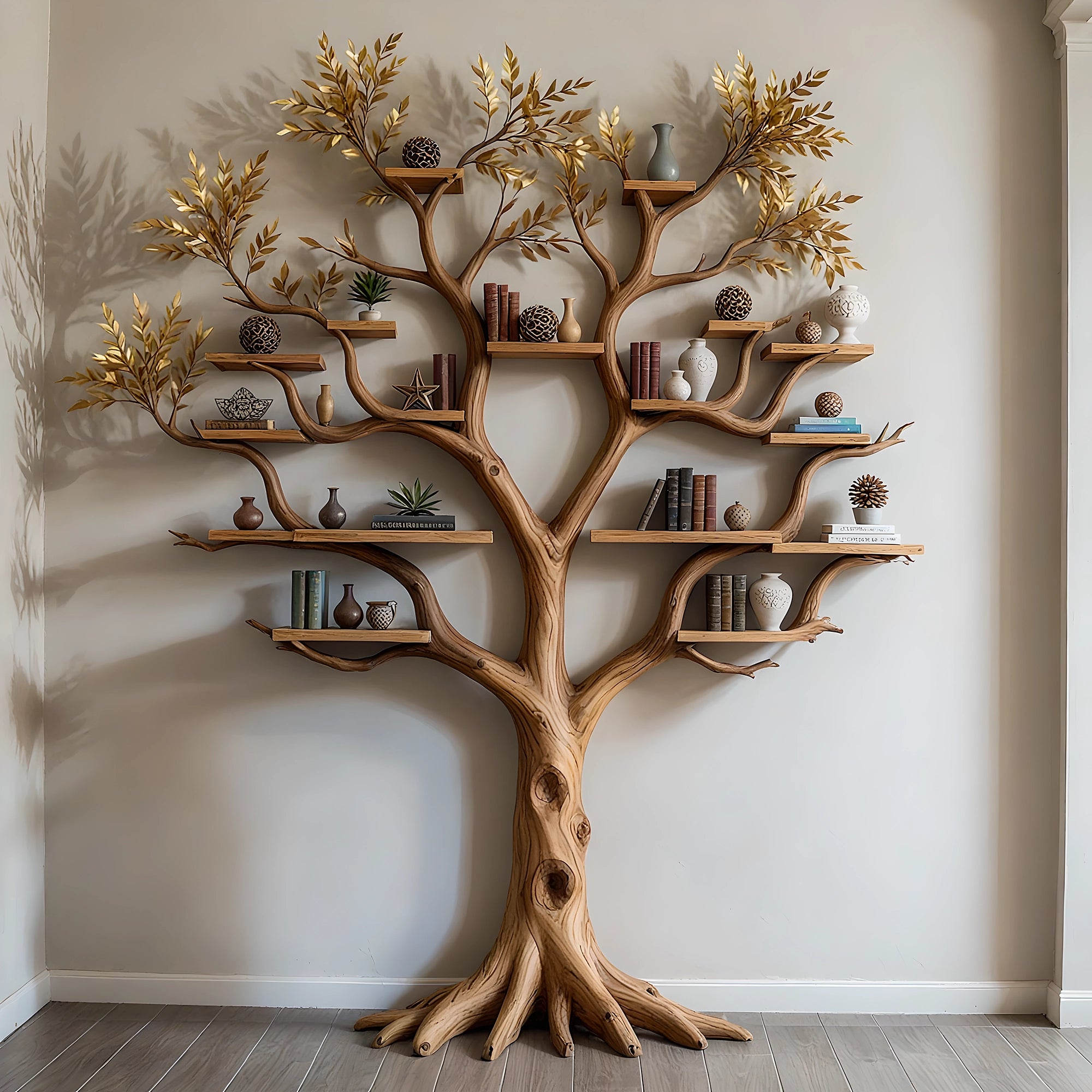 Handmade Tree Shaped Bookshelf – Natural Wood Book Rack 
