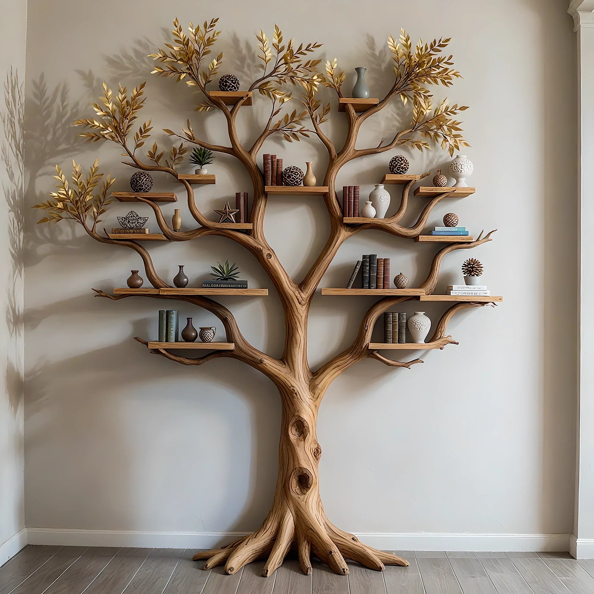 Handmade Tree Shaped Bookshelf – Natural Wood Book Rack 