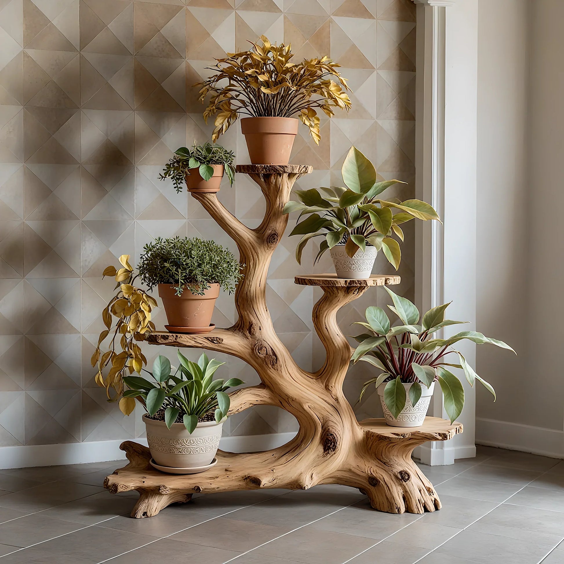 Handmade bonsai shelf, solid wood plant shelf. 