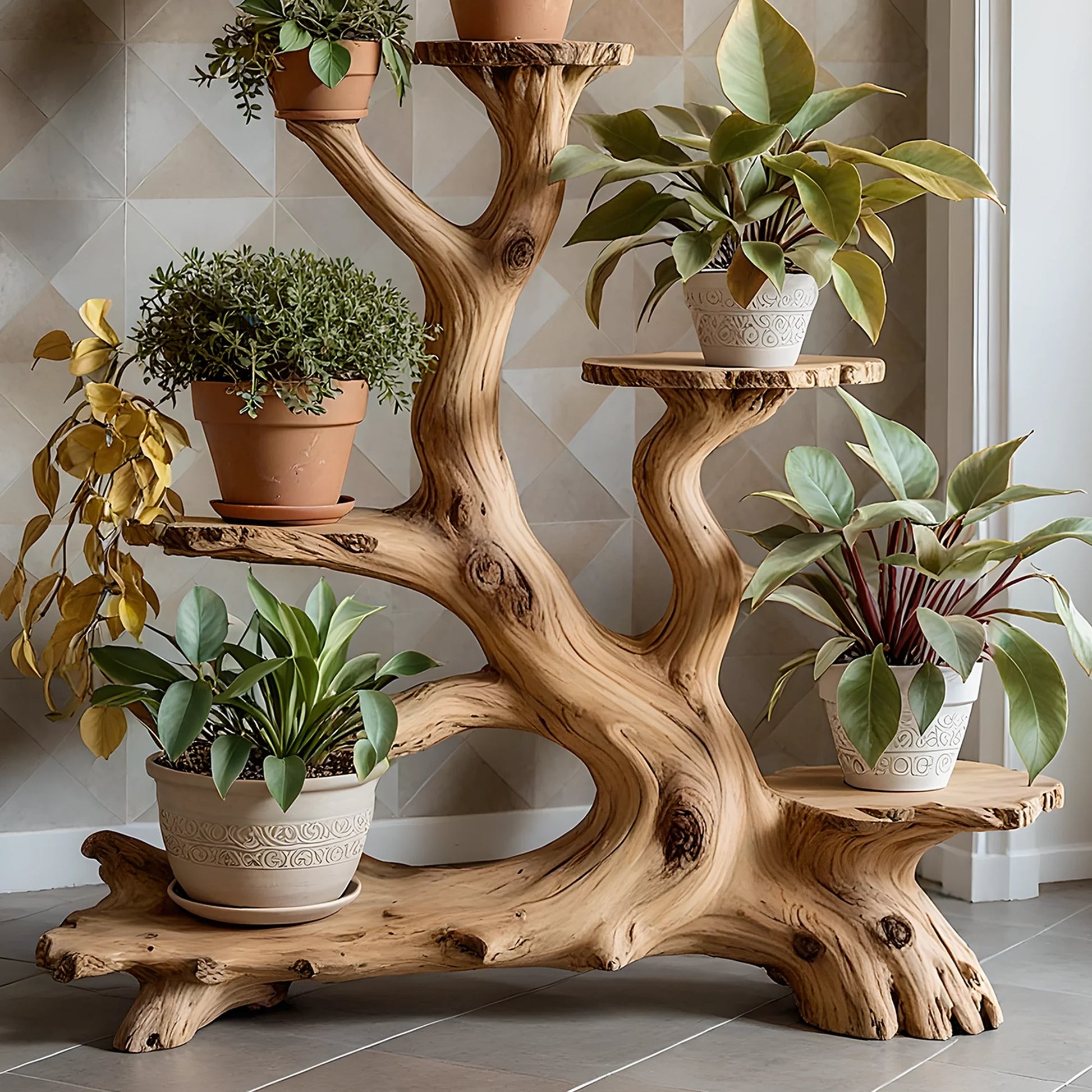 Handmade bonsai shelf, solid wood plant shelf. 