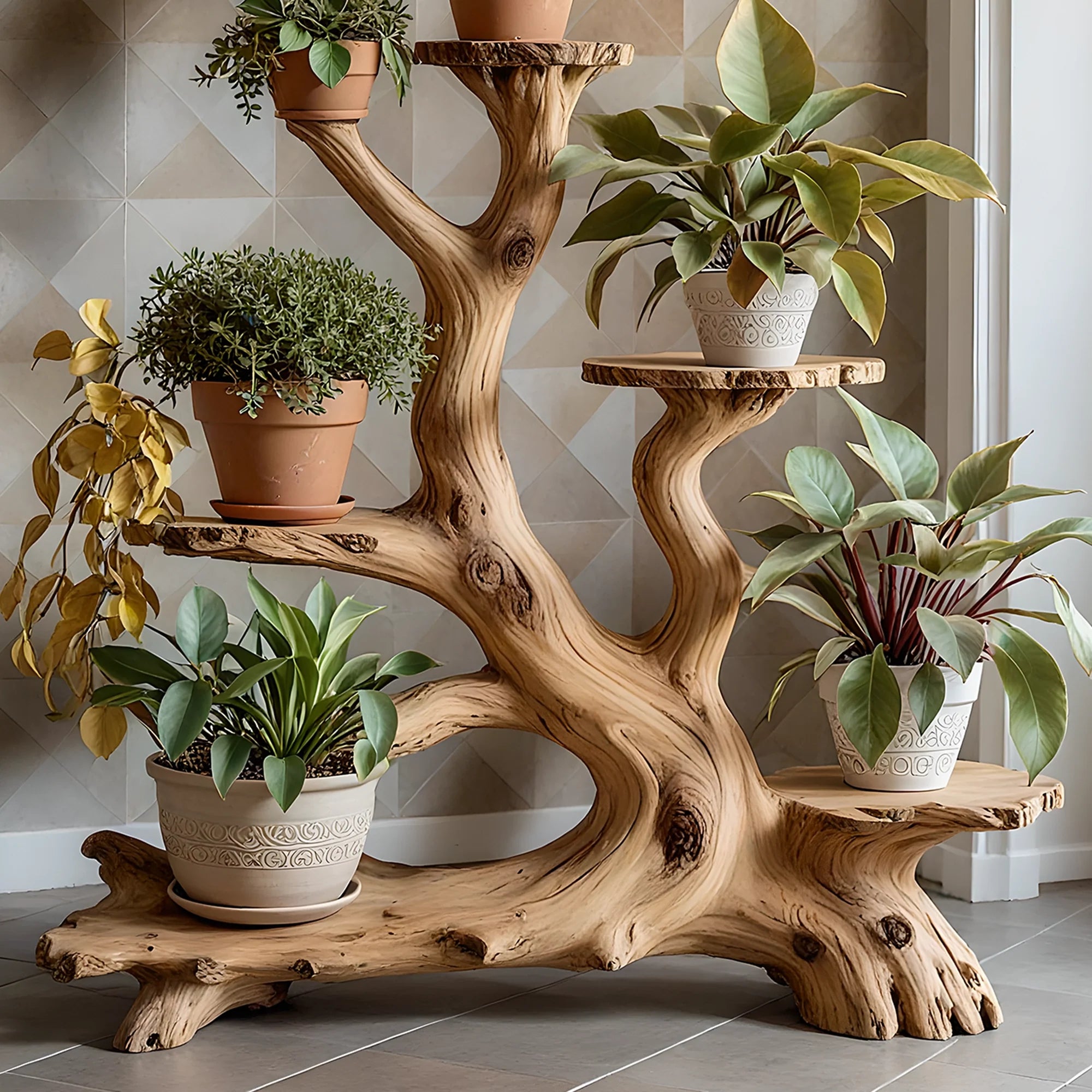 Handmade bonsai shelf, solid wood plant shelf. 