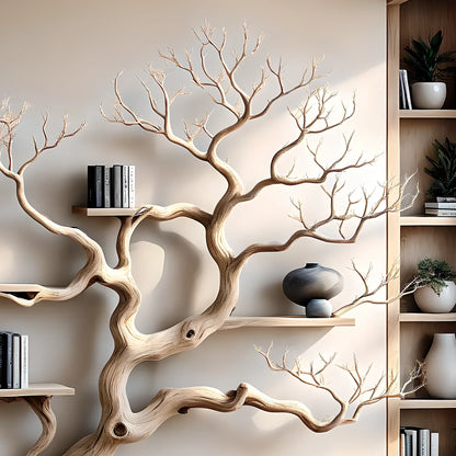 Handmade tree branch bookshelf, natural wood, preschool bookshelf, children's room bookshelf, solid wood floating shelf 