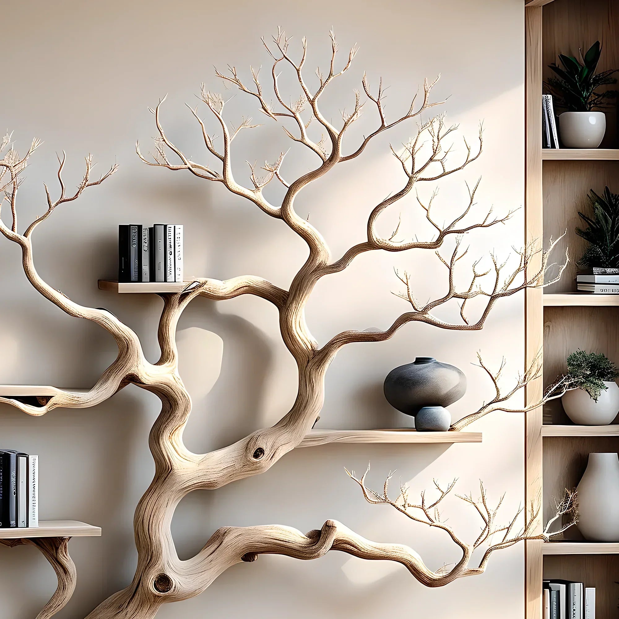 Handmade tree branch bookshelf, natural wood, preschool bookshelf, children's room bookshelf, solid wood floating shelf 