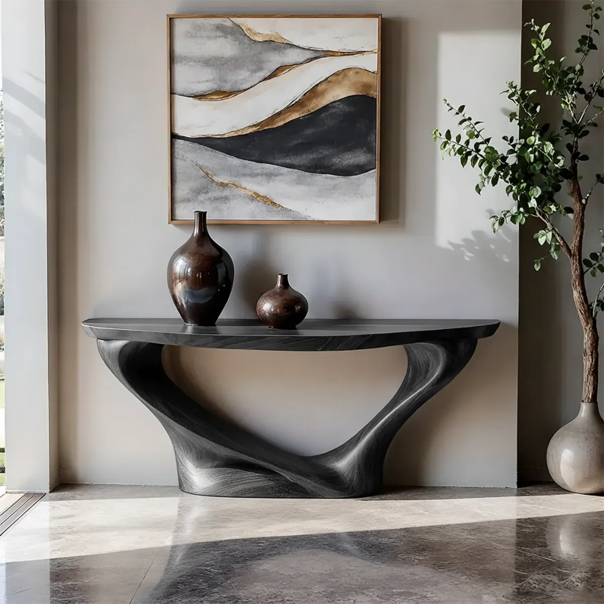 Harmony Arc Walnut Console Table – Handcrafted Elegance - Rustira