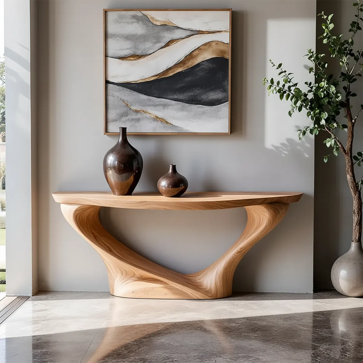 Harmony Arc Walnut Console Table – Handcrafted Elegance - Rustira