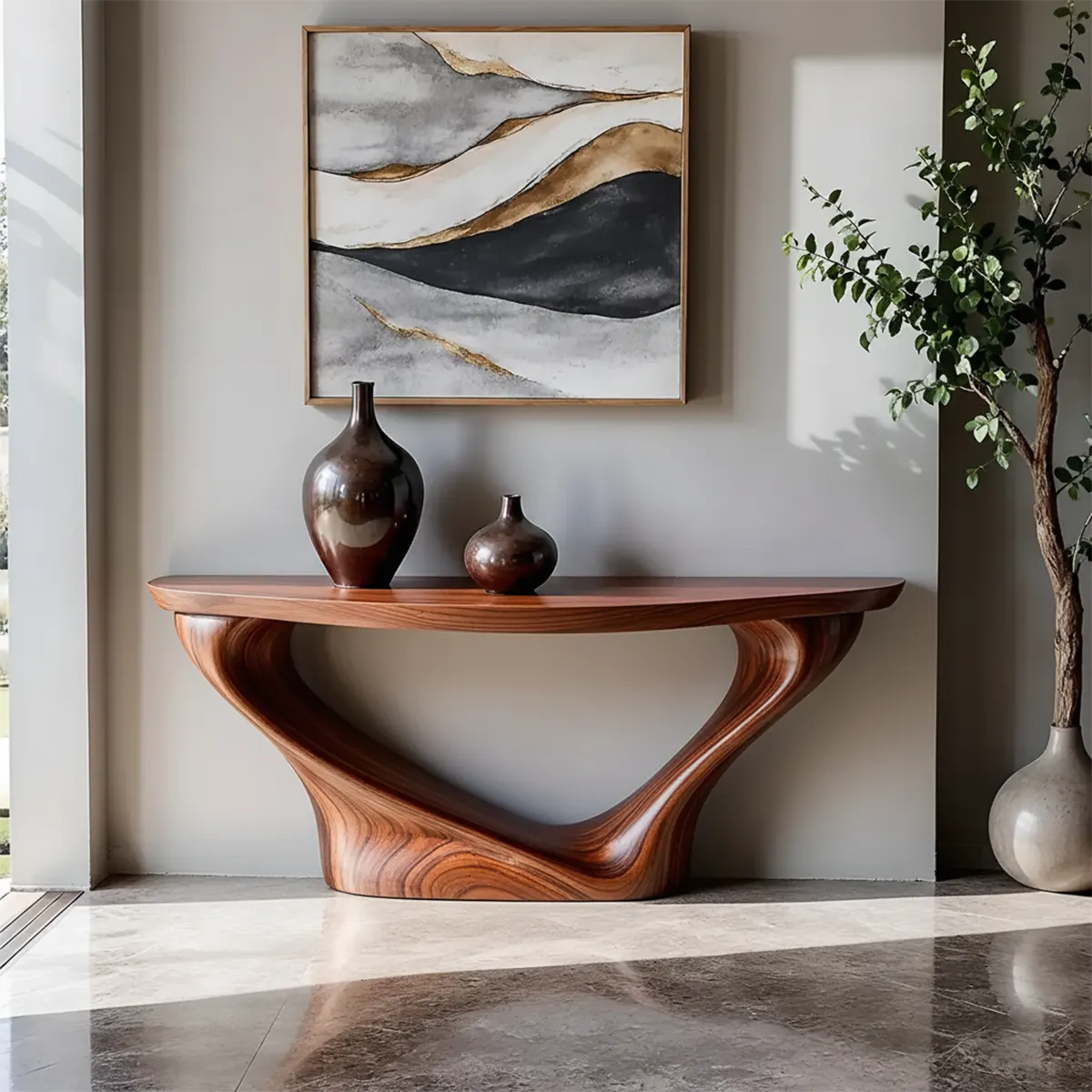 Harmony Arc Walnut Console Table – Handcrafted Elegance - Rustira