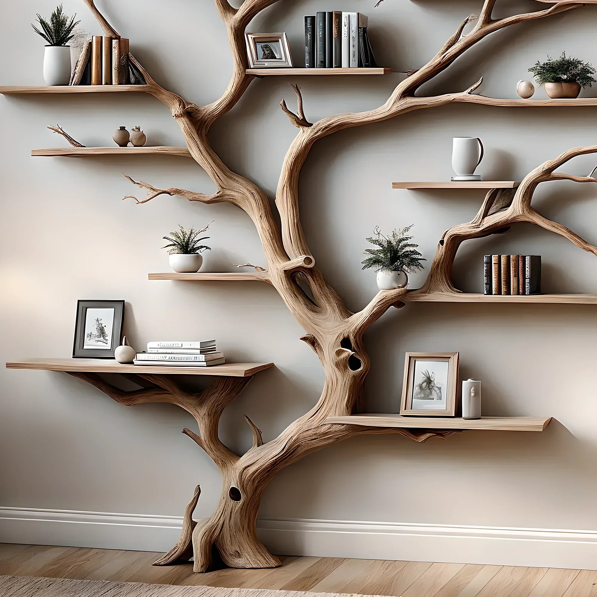 Home decoration bookshelf, tree-shaped solid wood bookshelf, children's bookshelf, perennial wooden bookshelf 