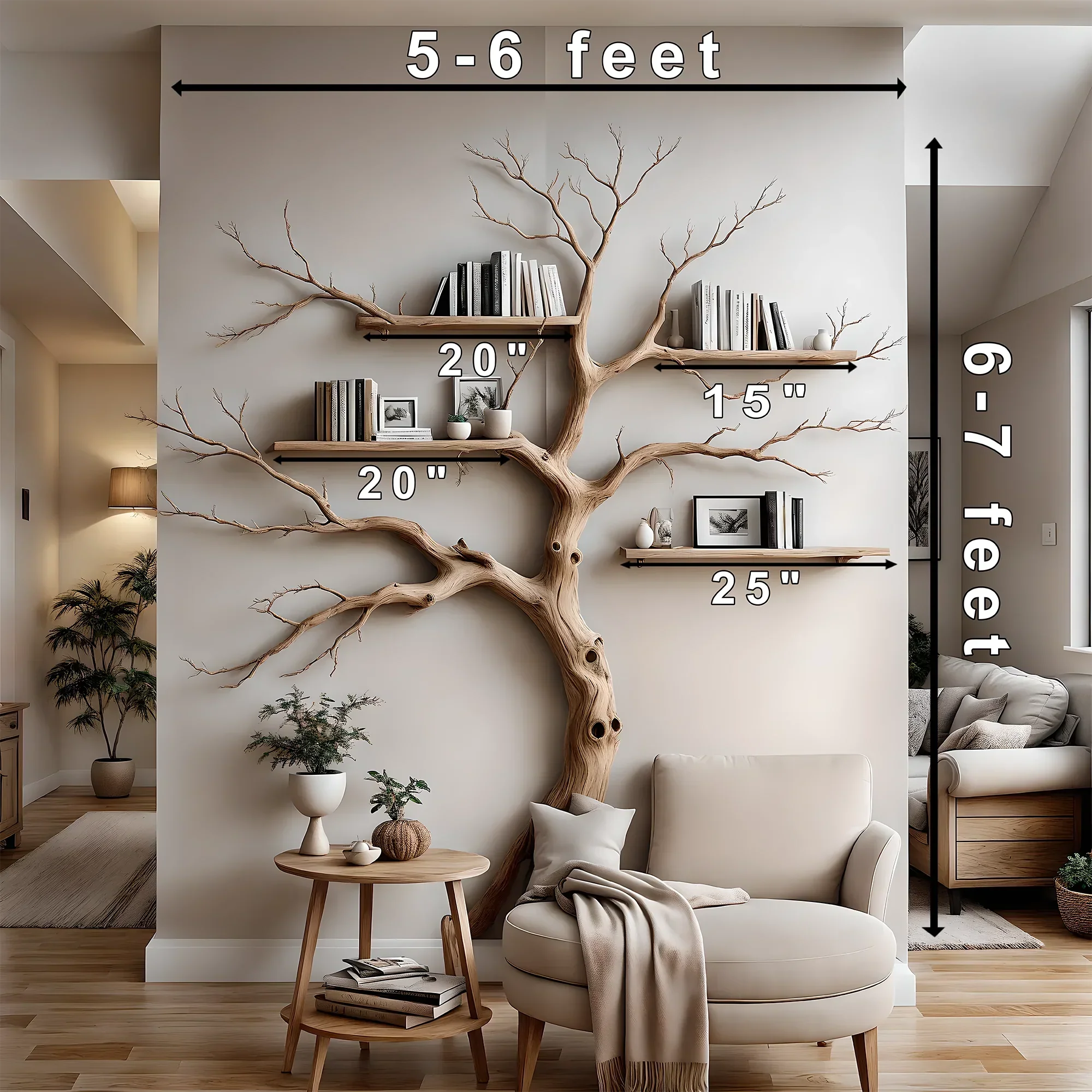 Home wall decoration bookshelf, solid wood bookshelf, 100% handmade wooden bookshelf 