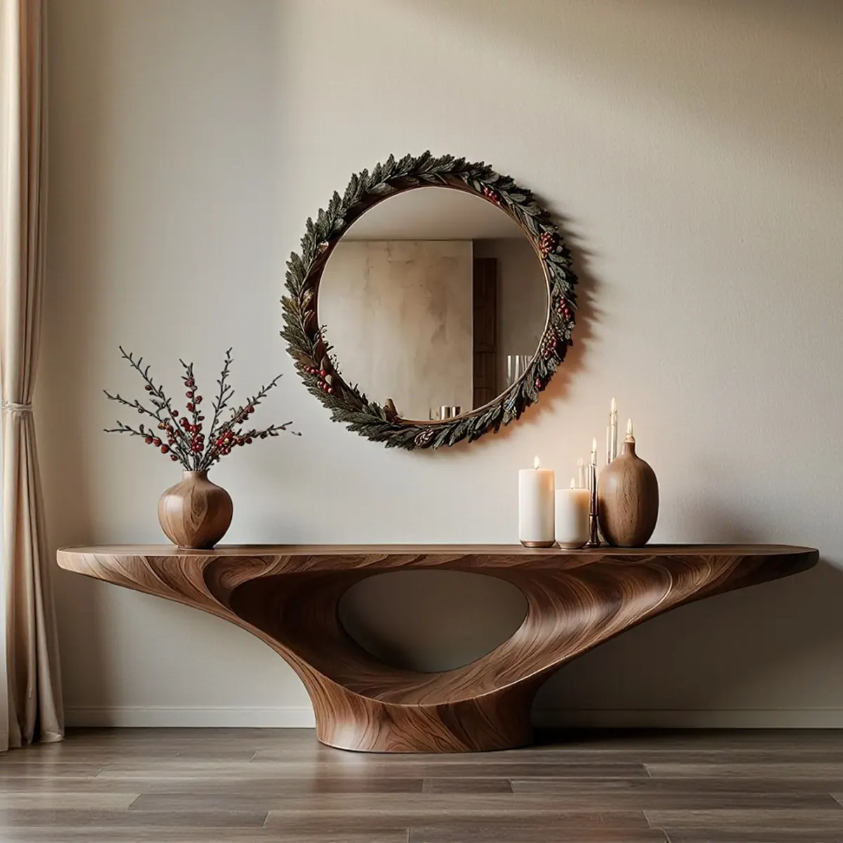 Infinity Flow Walnut Console Table – Sculptural Modern Art - Rustira