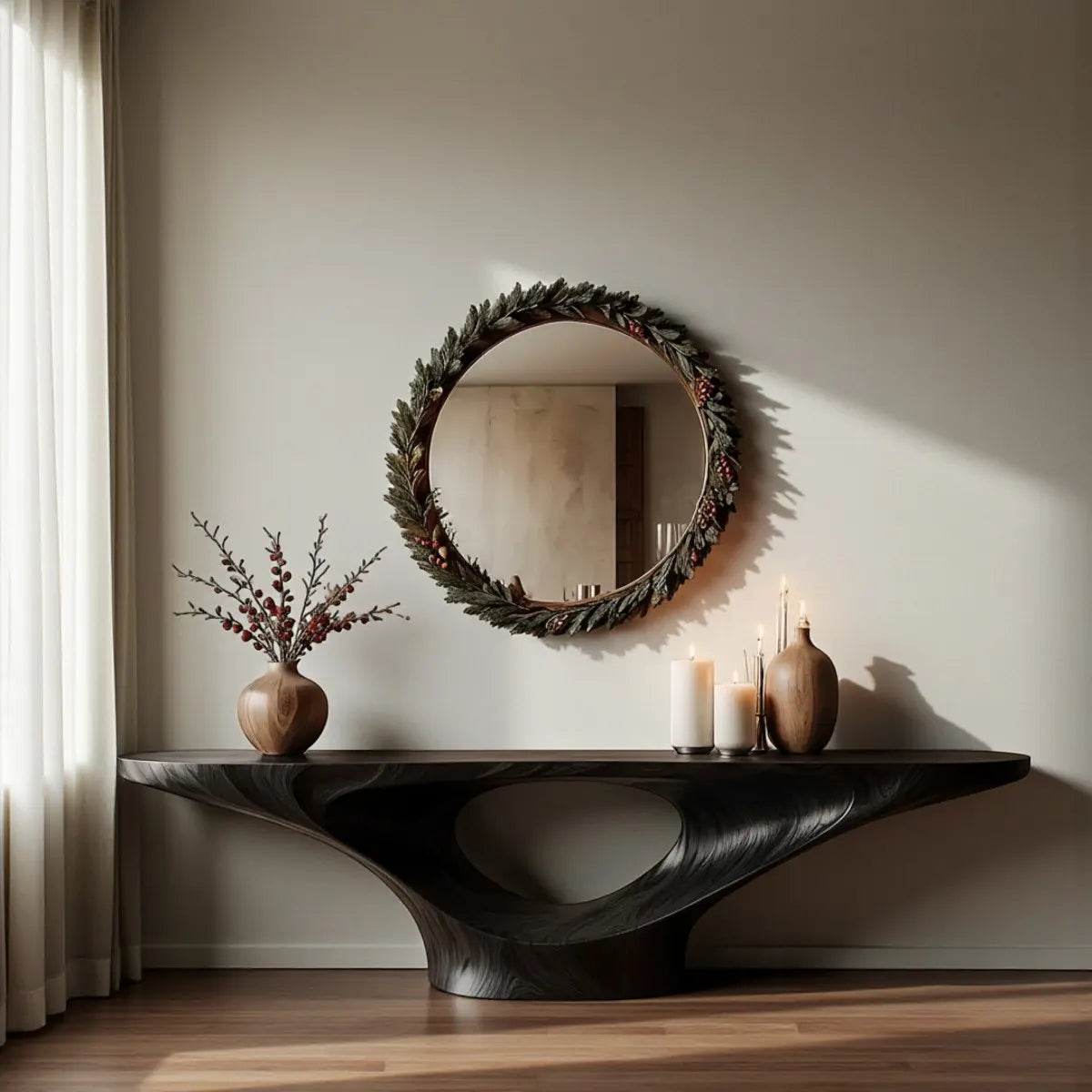 Infinity Flow Walnut Console Table – Sculptural Modern Art - Rustira