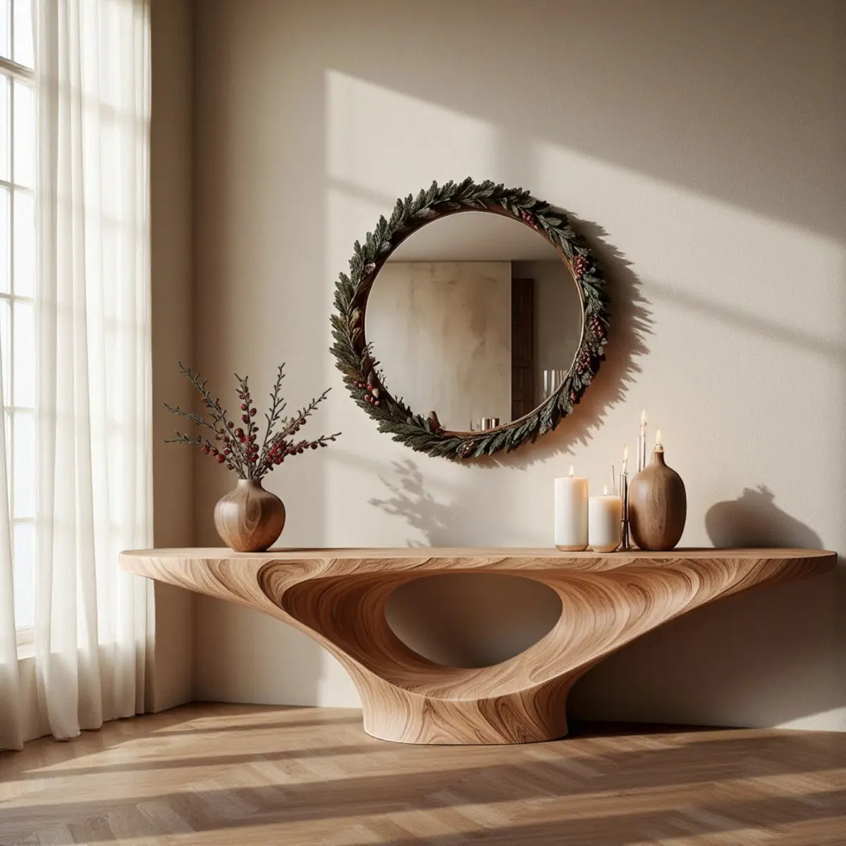 Infinity Flow Walnut Console Table – Sculptural Modern Art - Rustira