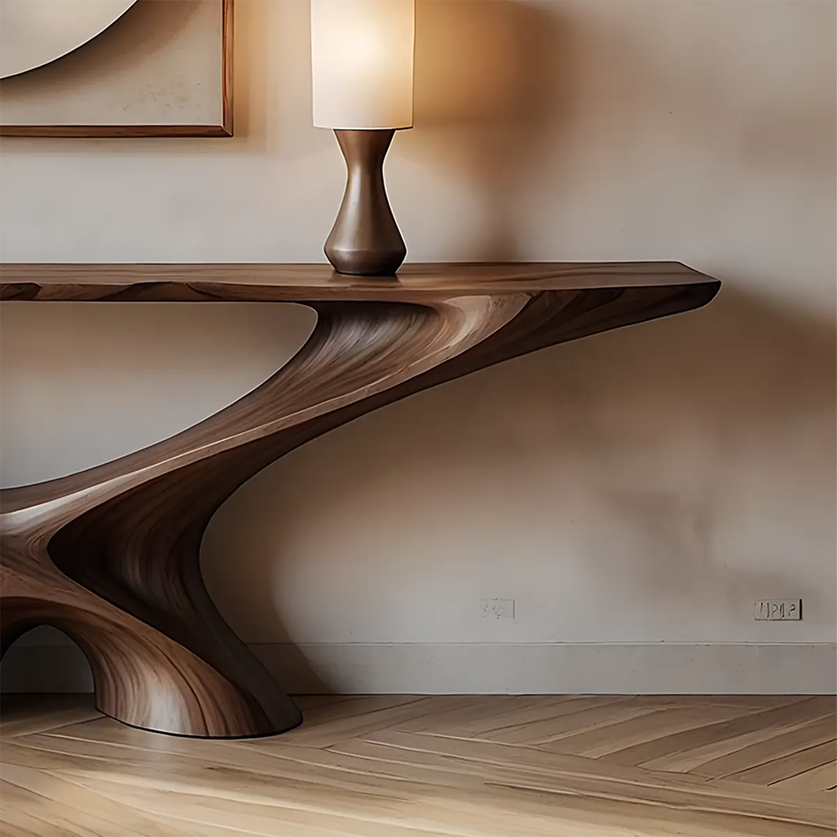 Infinity Loop Walnut Console Table – Sculptural Wood Design - Rustira