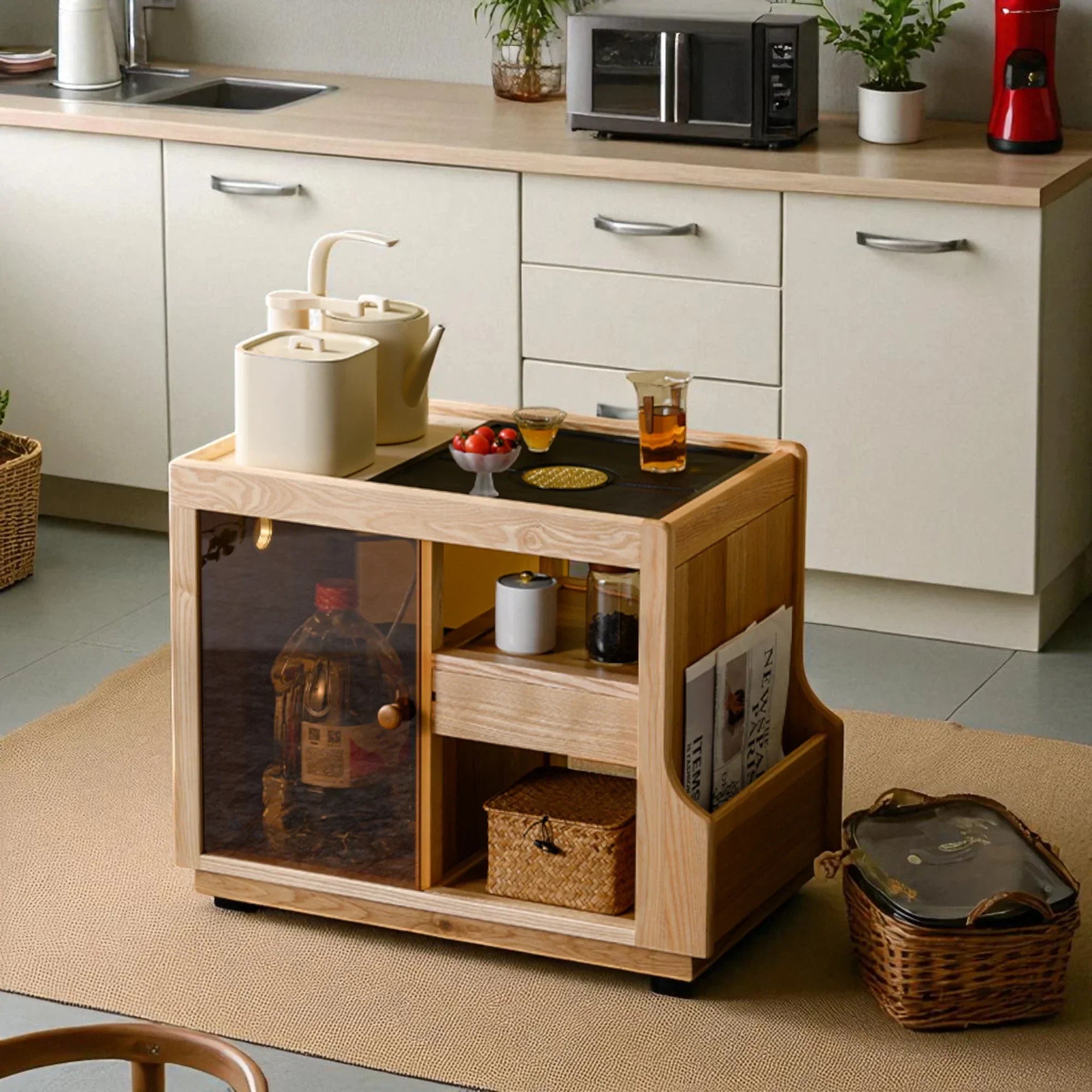 Japanese Wabi-Sabi Wooden Tea Cabinet - Rustira