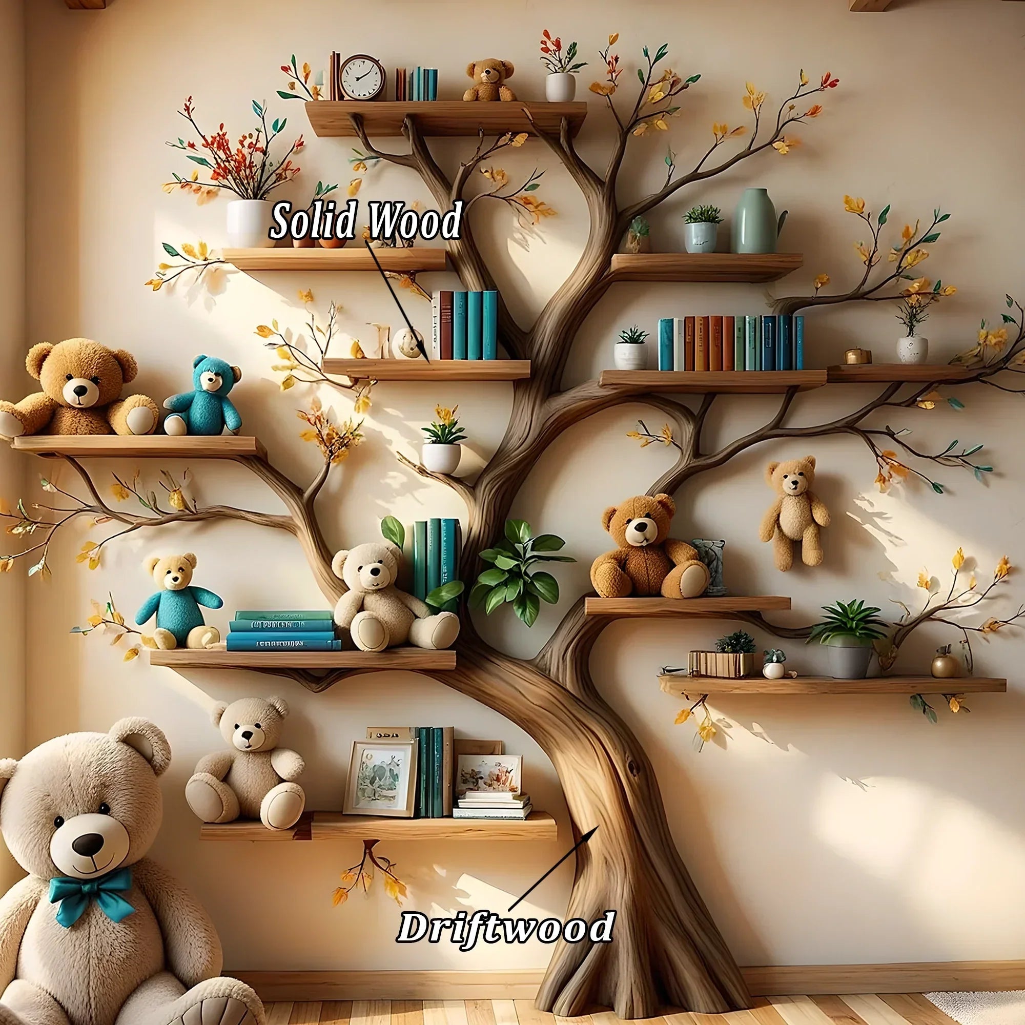 Wall-mounted wooden bookshelf for children - Enhance the aesthetics of the study space 