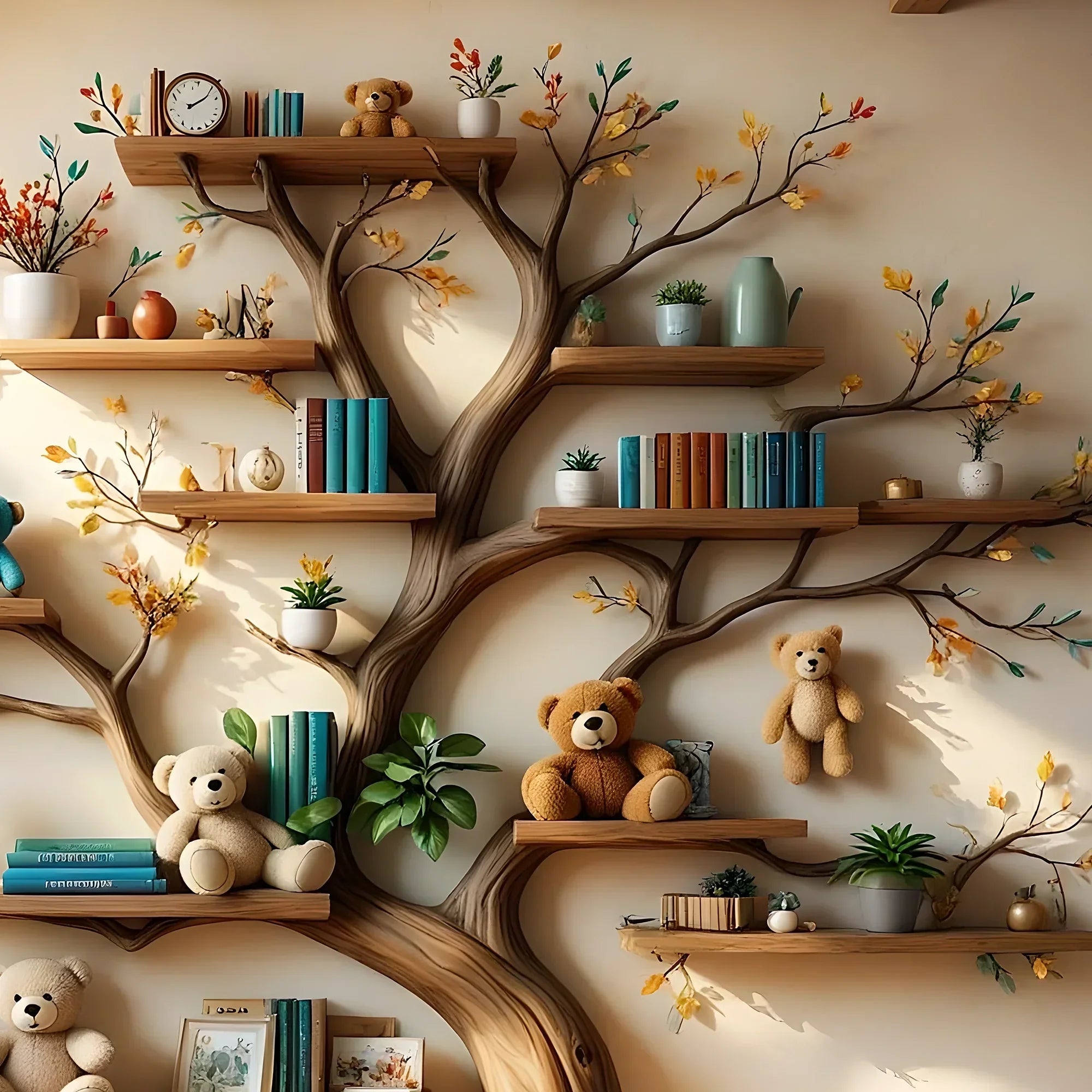 Wall-mounted wooden bookshelf for children - Enhance the aesthetics of the study space 