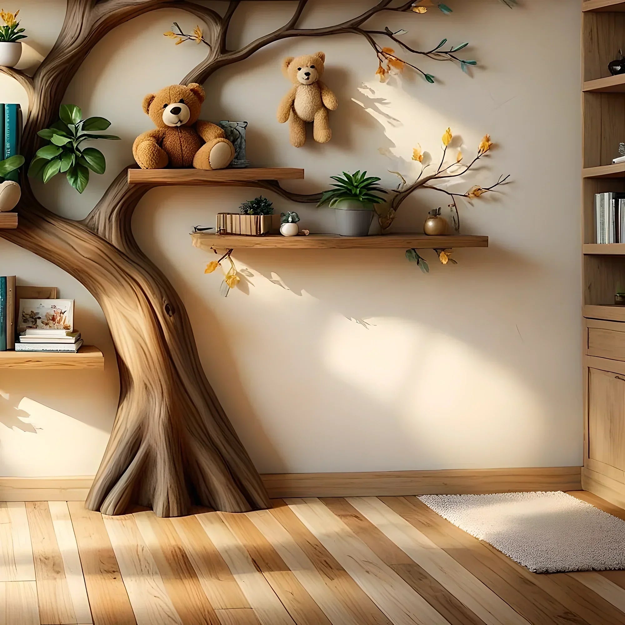 Wall-mounted wooden bookshelf for children - Enhance the aesthetics of the study space 