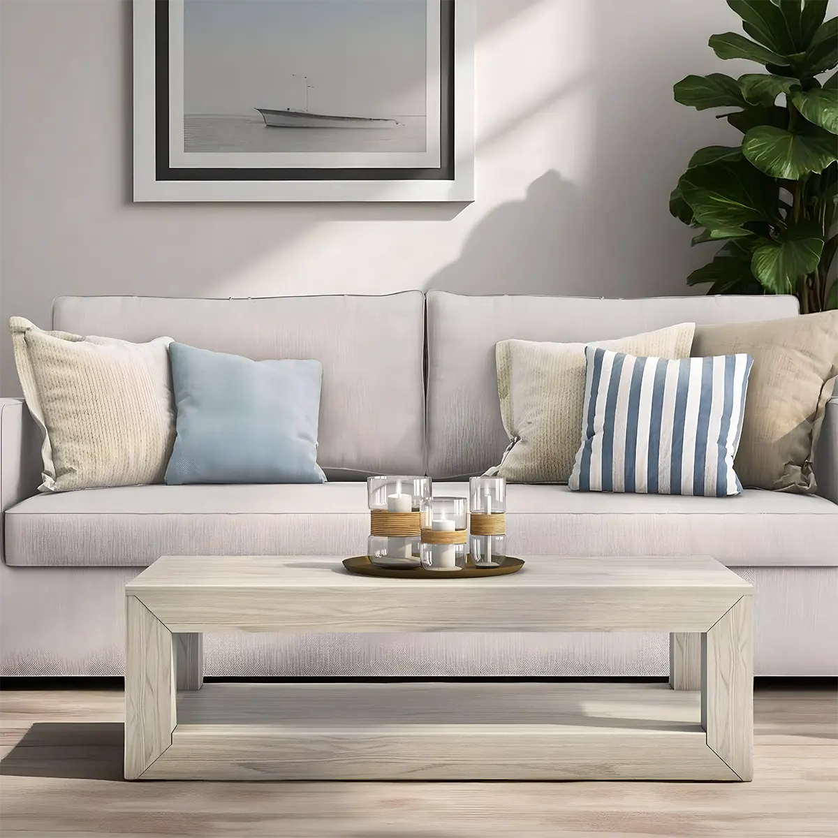 Light Oak Coffee Table, Modern Minimalist Design, 2 Tiers 