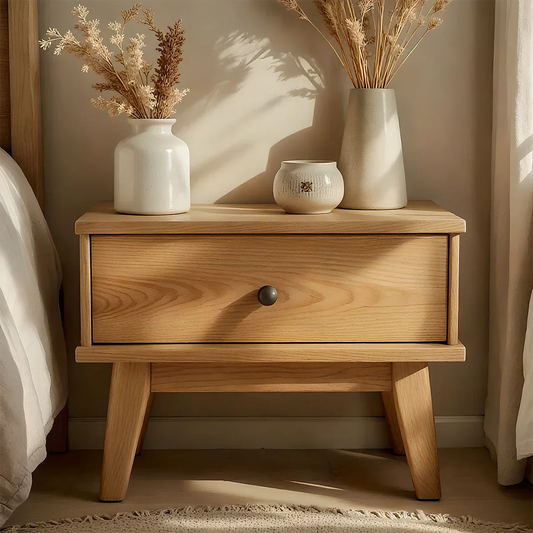 Lightwood Single-Drawer Nightstand – Scandinavian Minimalist Design - Rustirawood