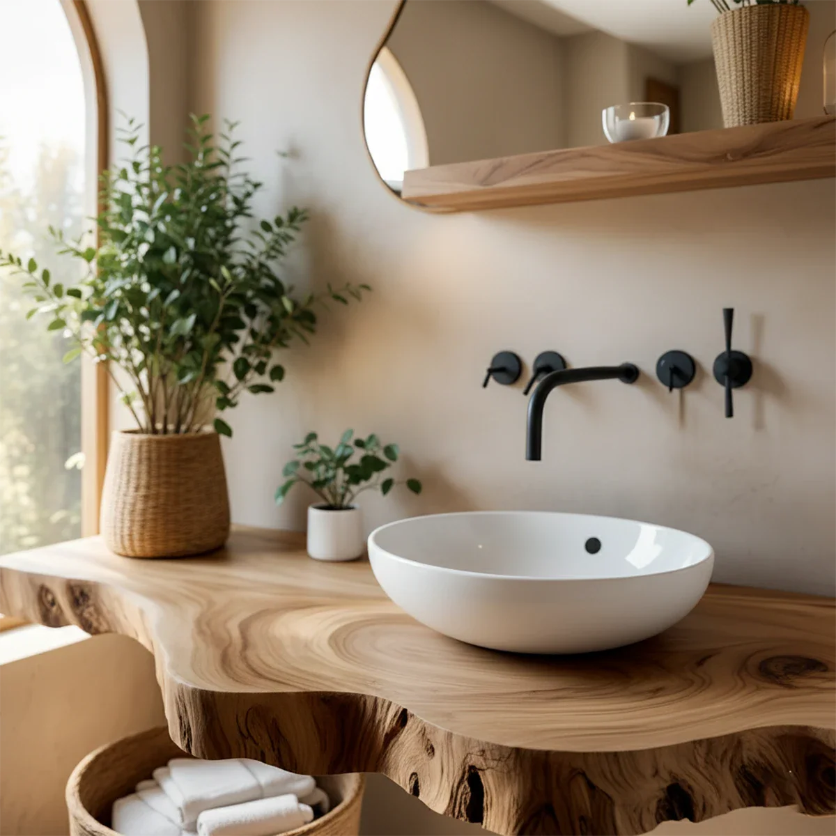 Live Edge Floating Bathroom Vanity — Organic Japandi Spa Design - Rustira