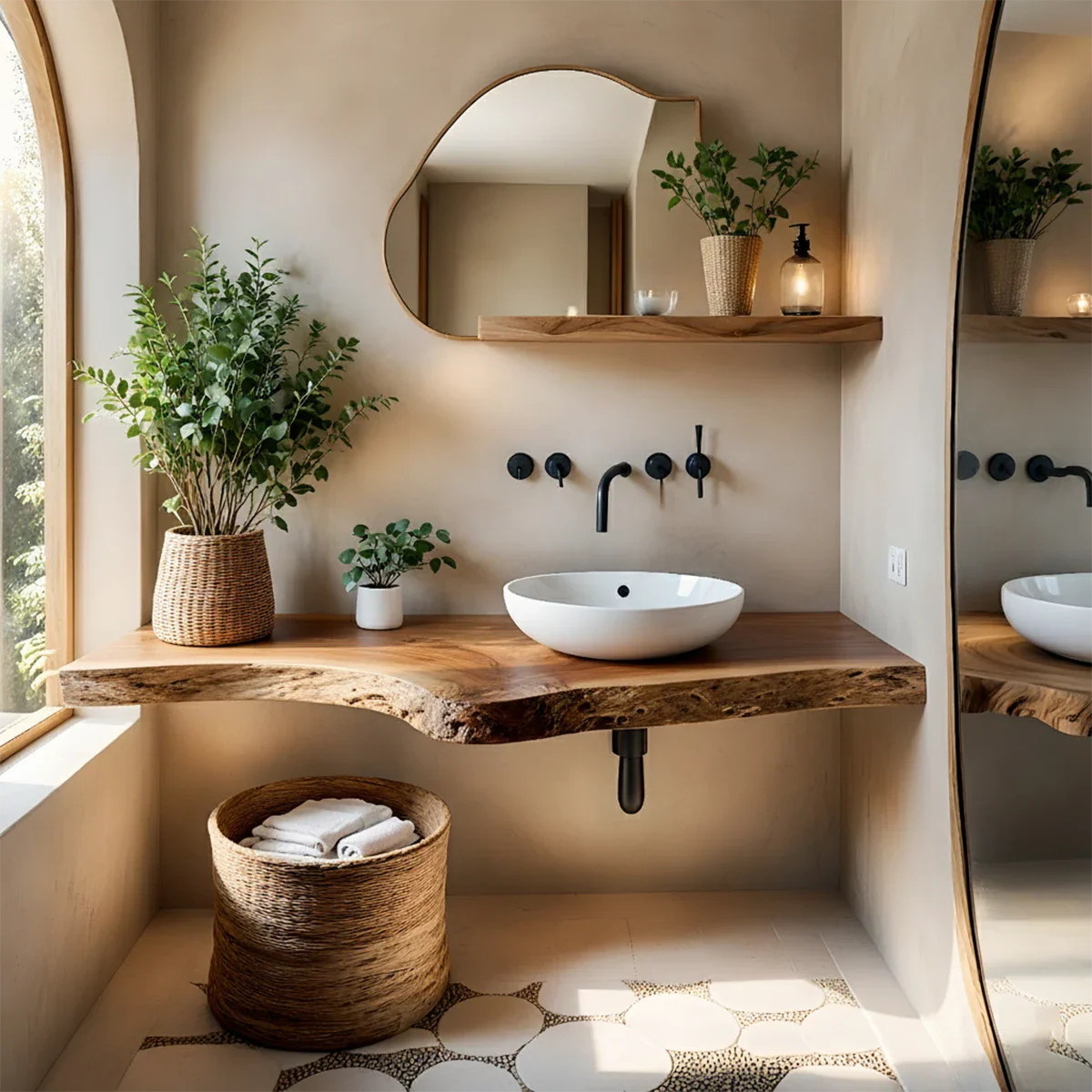 Live Edge Floating Bathroom Vanity — Organic Japandi Spa Design - Rustira