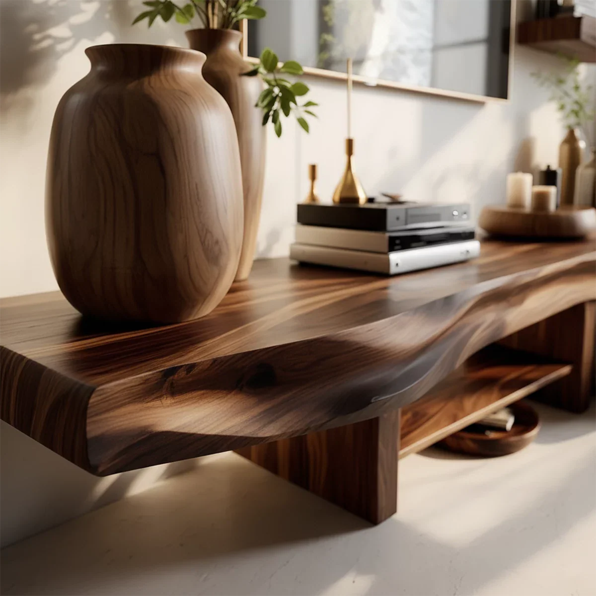 Live Edge Sculptural Wood Media Console - Organic Modern TV Stand - Rustira