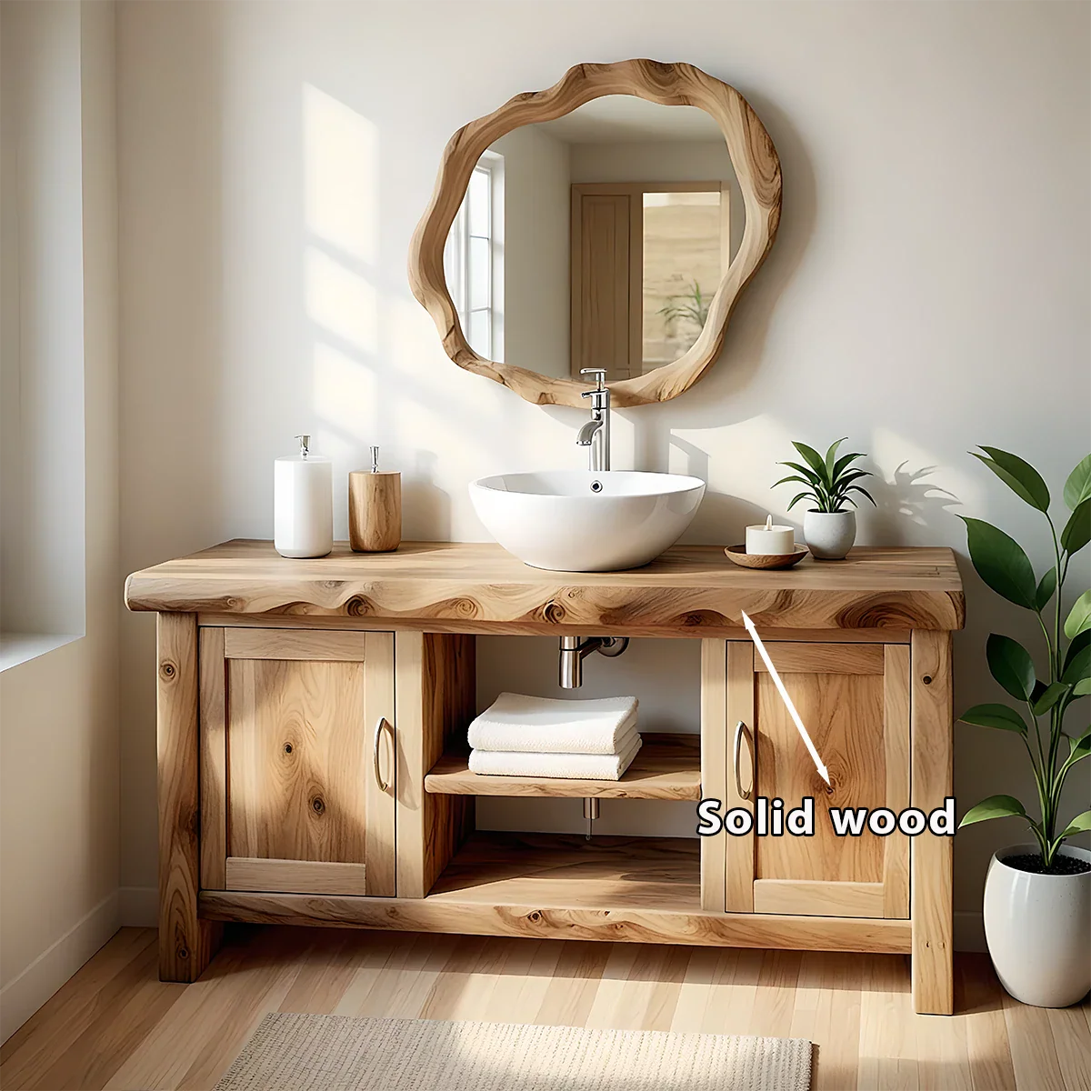 Live Edge Solid Wood Bathroom Vanity – Japandi Organic Minimalist - Rustira