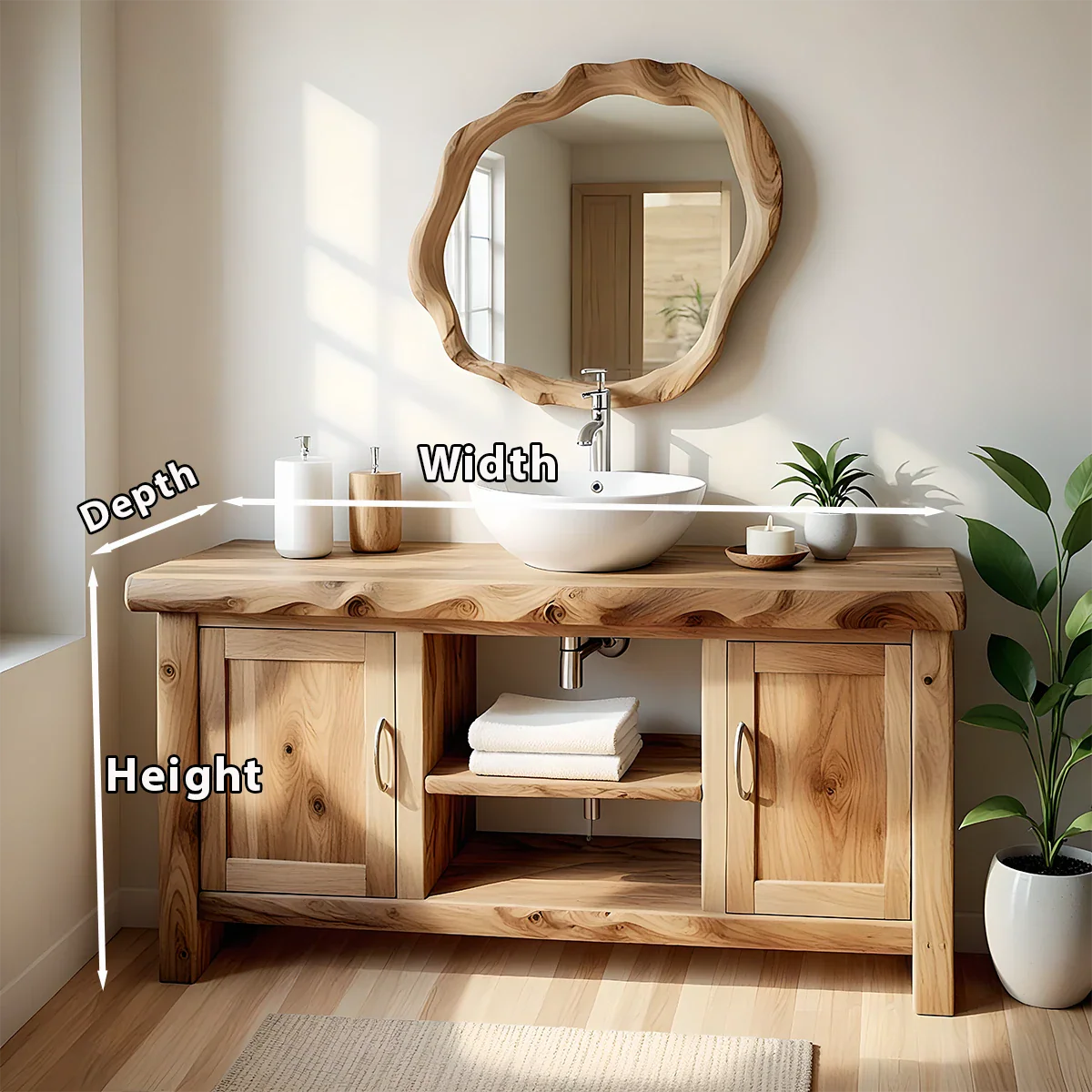 Live Edge Solid Wood Bathroom Vanity – Japandi Organic Minimalist - Rustira