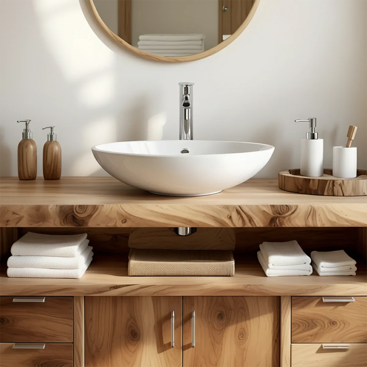 Live Edge Solid Wood Bathroom Vanity – Japandi Organic Design - Rustira
