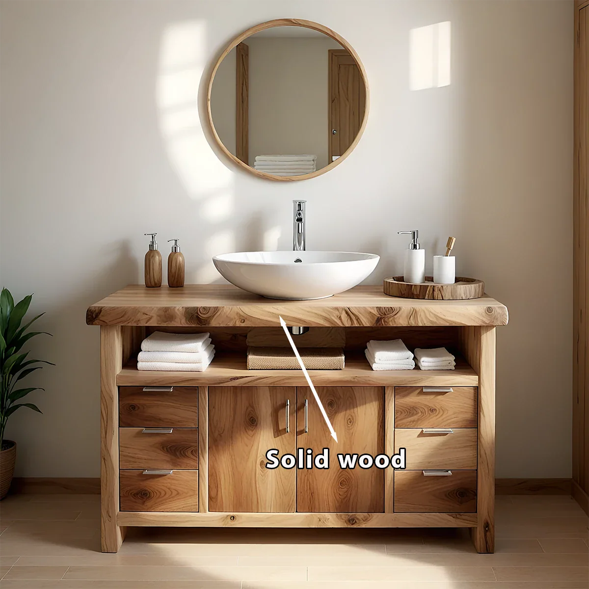 Live Edge Solid Wood Bathroom Vanity – Japandi Organic Design - Rustira