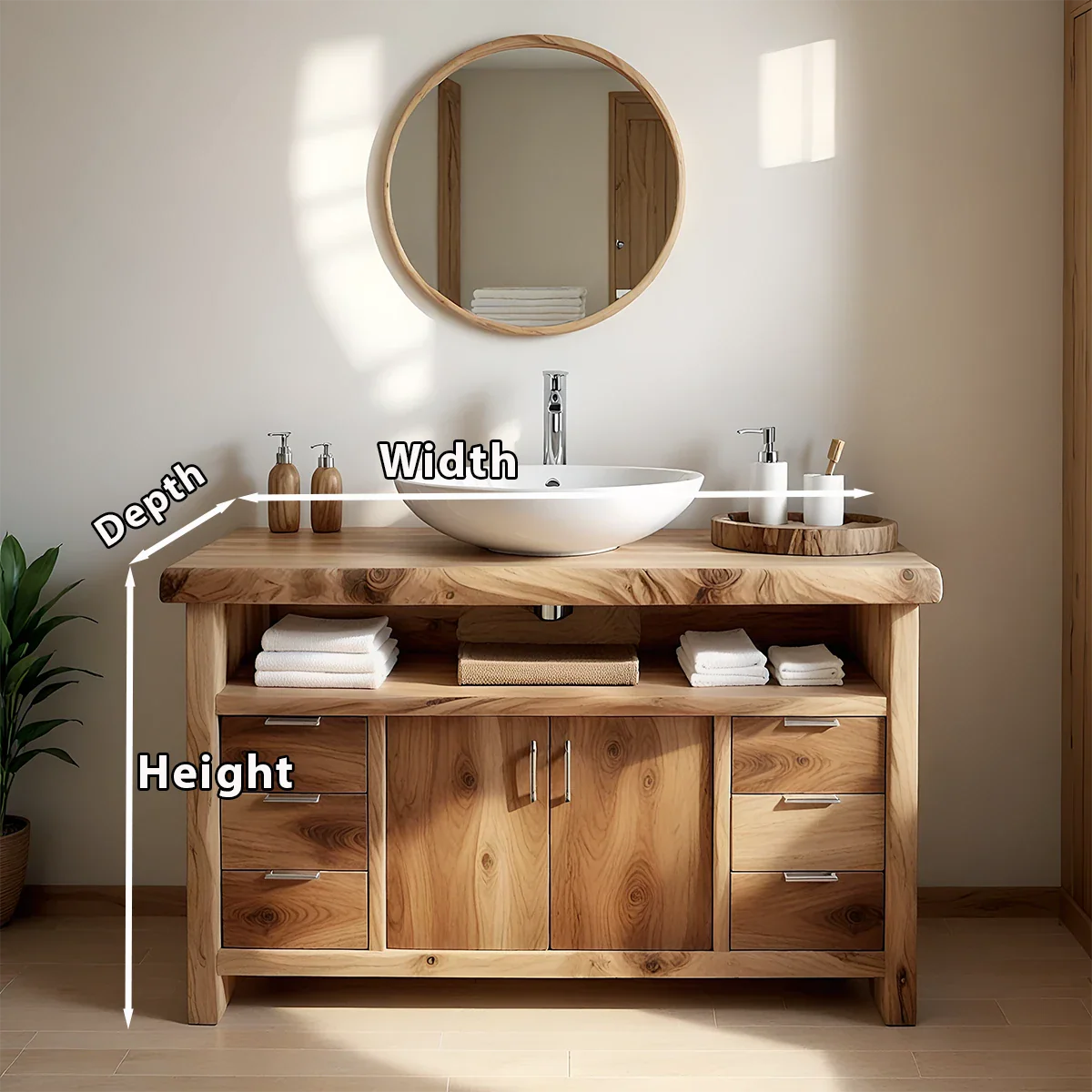 Live Edge Solid Wood Bathroom Vanity – Japandi Organic Design - Rustira