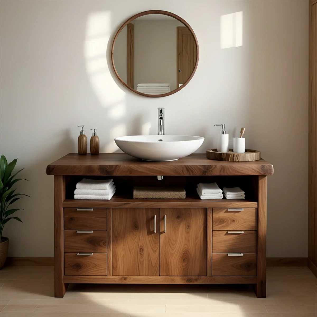 Live Edge Solid Wood Bathroom Vanity – Japandi Organic Design - Rustira