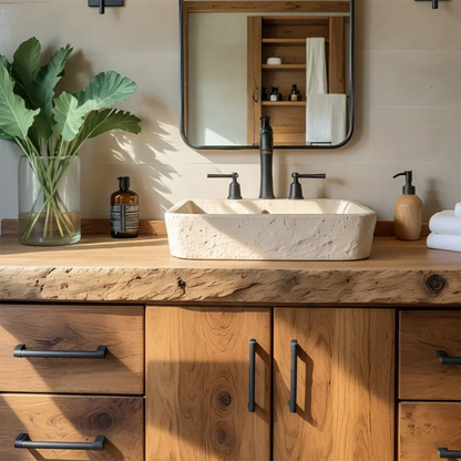 Live Edge Solid Wood Bathroom Vanity – Rustic Wabi-Sabi Cabinet - Rustirawood