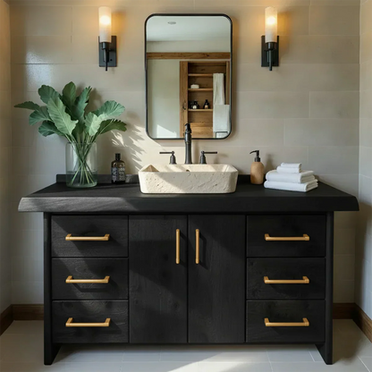 Live Edge Solid Wood Bathroom Vanity – Rustic Wabi-Sabi Cabinet - Rustirawood