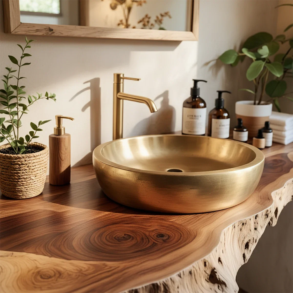 Live Edge Solid Wood Bathroom Vanity Shelf | Organic Natural Design - Rustira