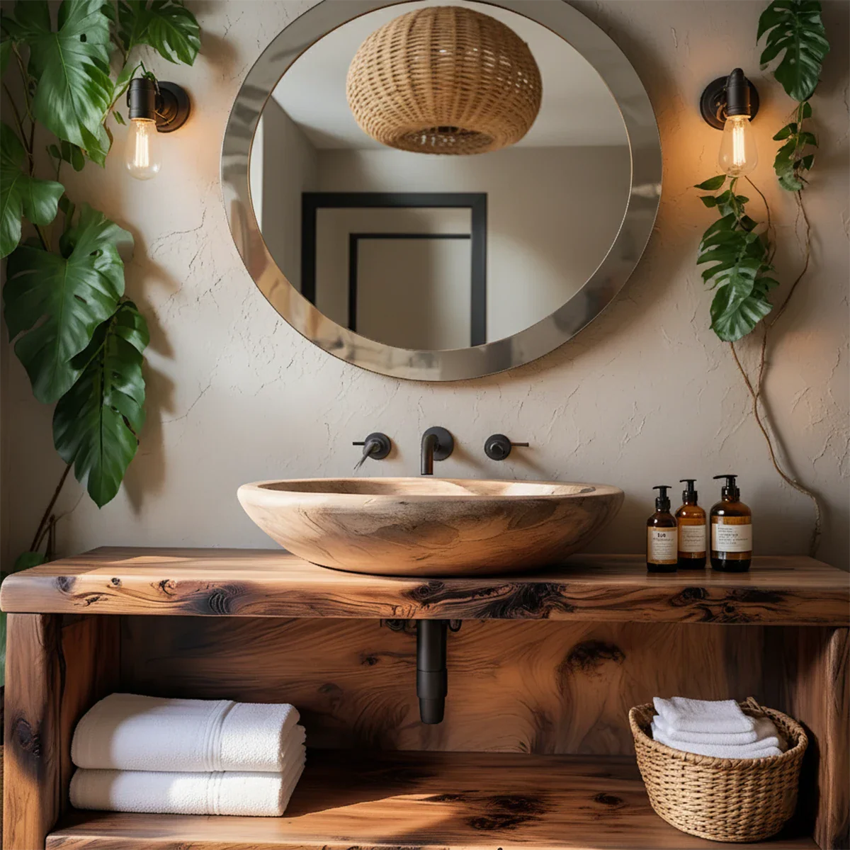 Organic Live-Edge Solid Wood Bathroom Vanity - Rustira