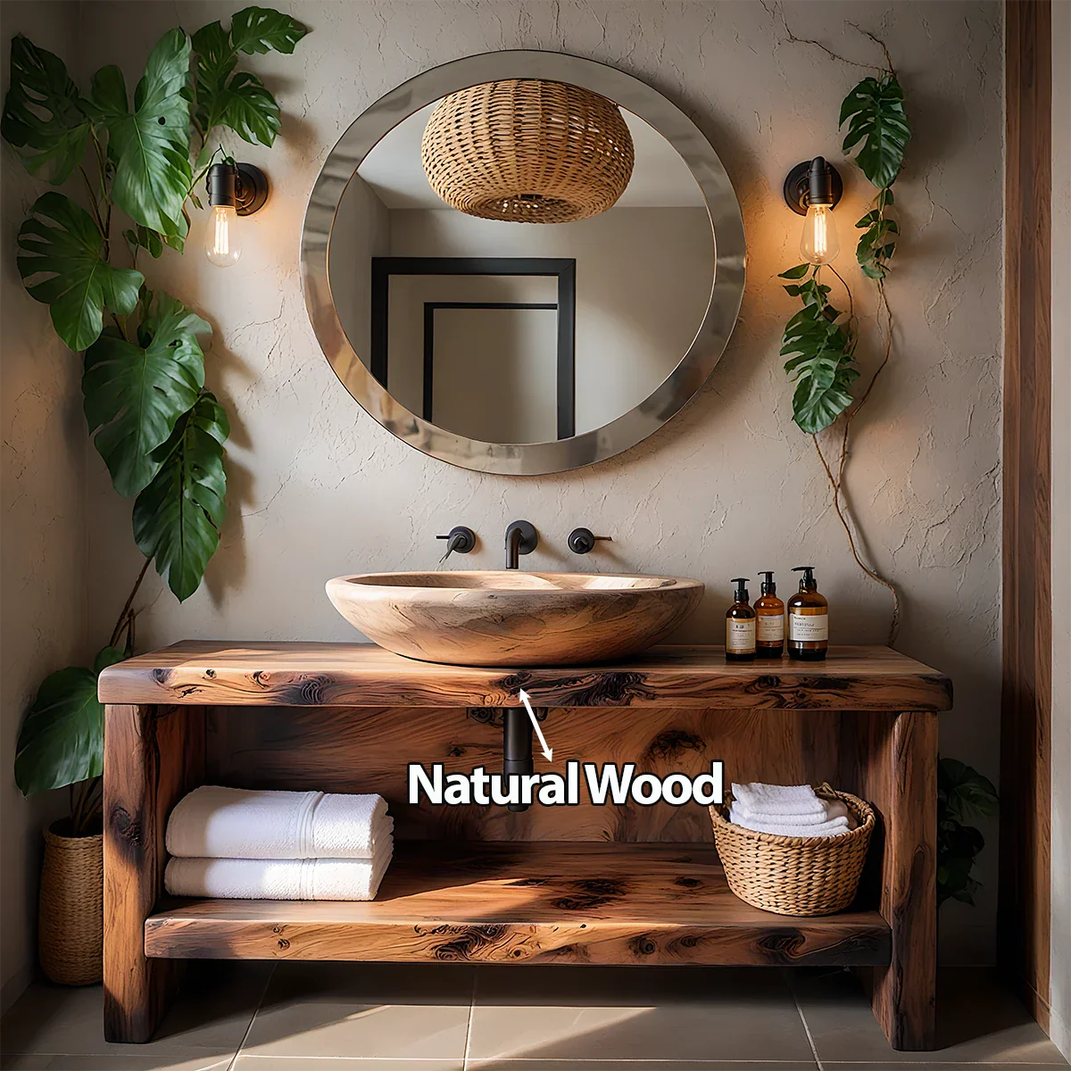 Organic Live-Edge Solid Wood Bathroom Vanity - Rustira