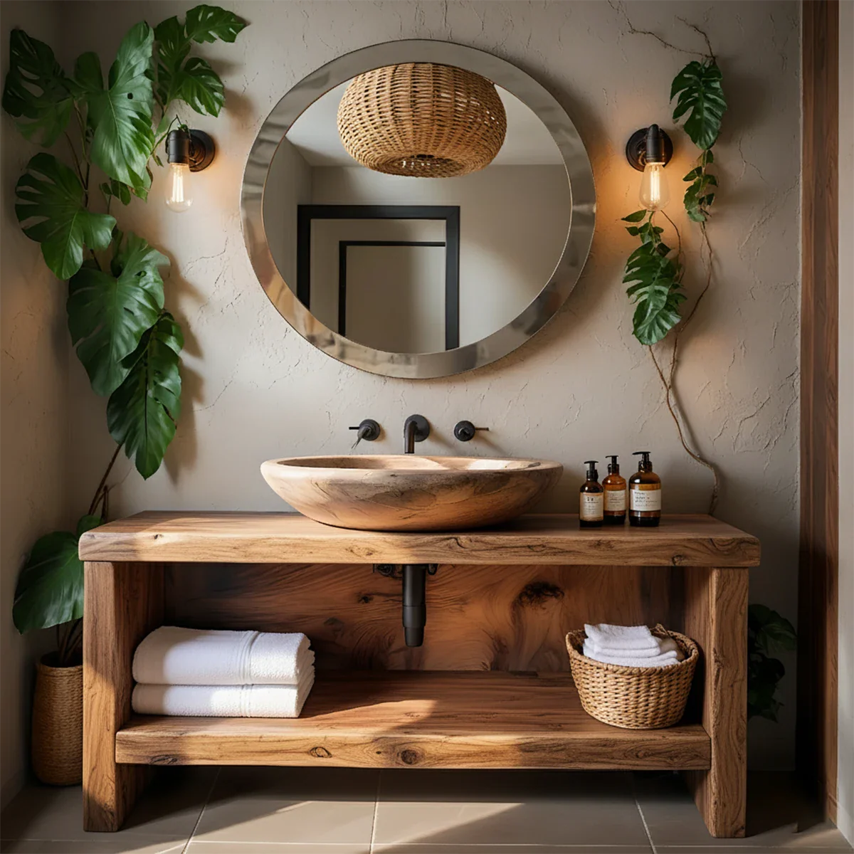 Organic Live-Edge Solid Wood Bathroom Vanity - Rustira