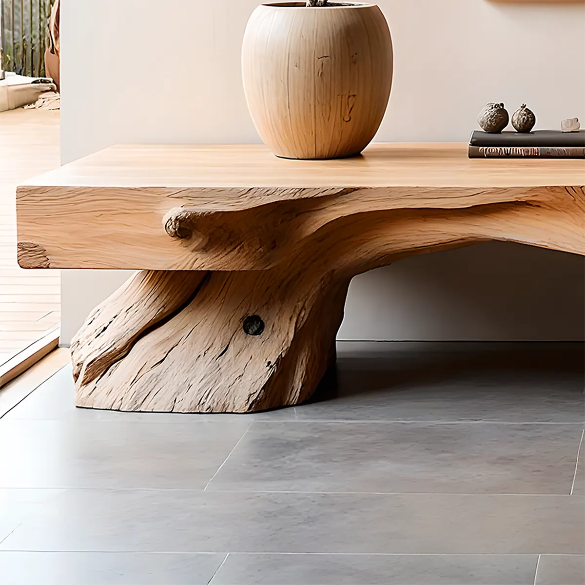 Live Edge Solid Wood TV Stand — Organic Zen Sculptural Base - Rustira