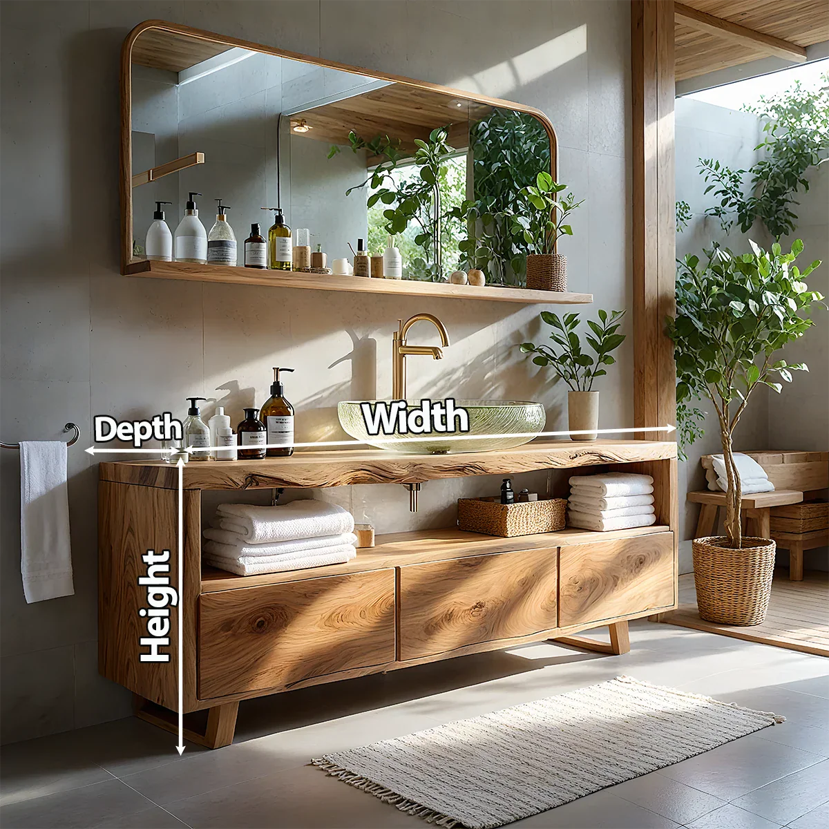 Live Edge Solid Wood Vanity with Storage – Japandi Spa Bathroom Console - Rustira