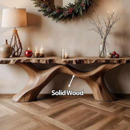 Live Edge Walnut Console Table – Handcrafted Wave Base - Rustira