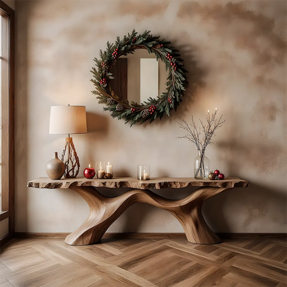 Live Edge Walnut Console Table – Handcrafted Wave Base - Rustira