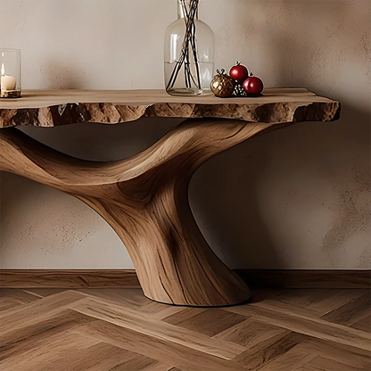 Live Edge Walnut Console Table – Handcrafted Wave Base - Rustira