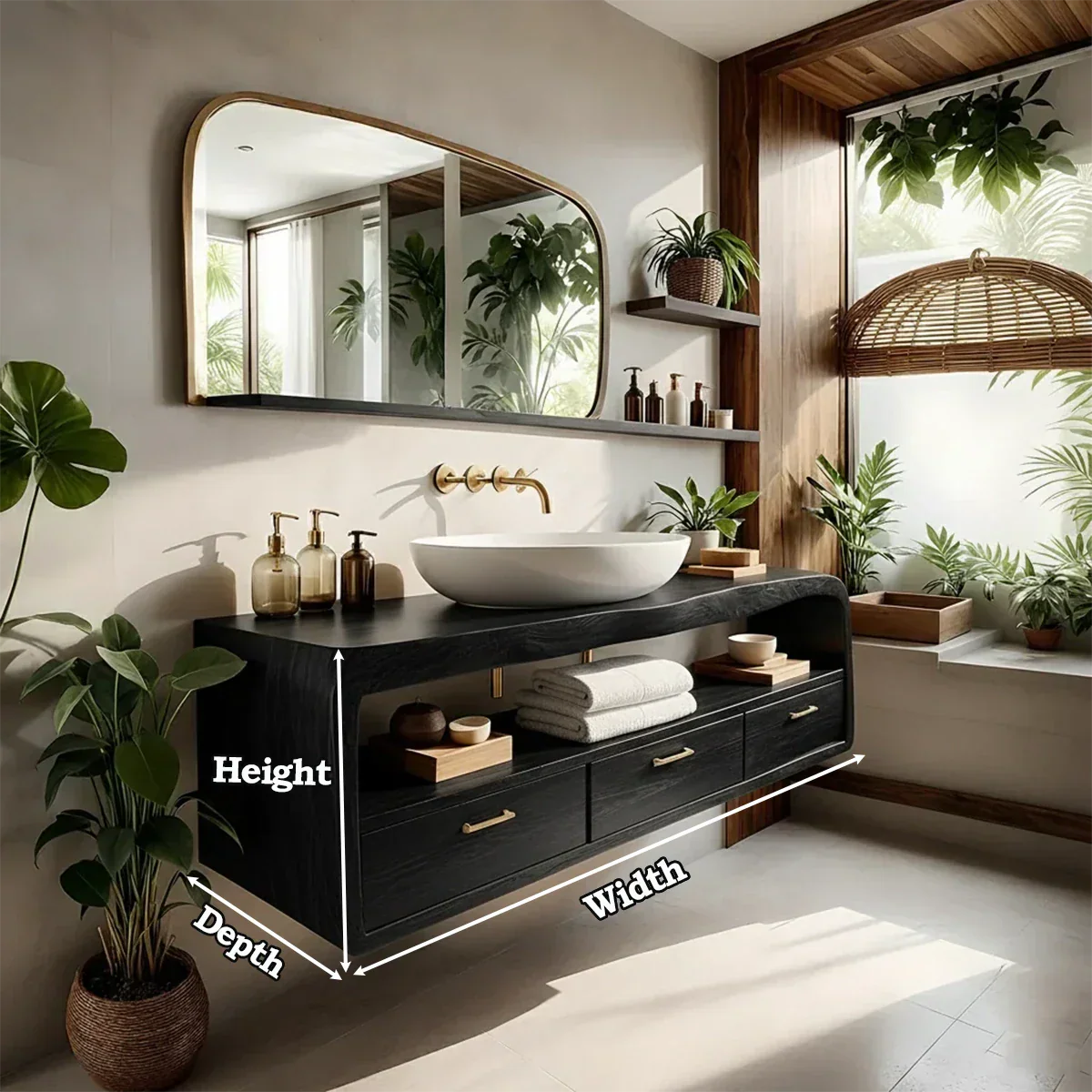 Live-Edge Walnut Finish Floating Bathroom Vanity - Solid Wood Bathroom Cabinet - Rustirawood