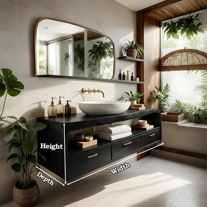 Live-Edge Walnut Finish Floating Bathroom Vanity - Solid Wood Bathroom Cabinet - Rustirawood