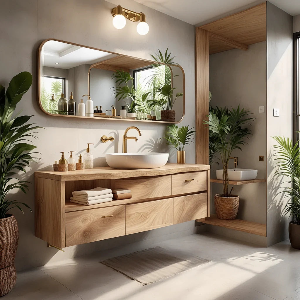 Live-Edge Walnut Floating Bathroom Vanity - Solid Wood Bathroom Cabinet - Rustira